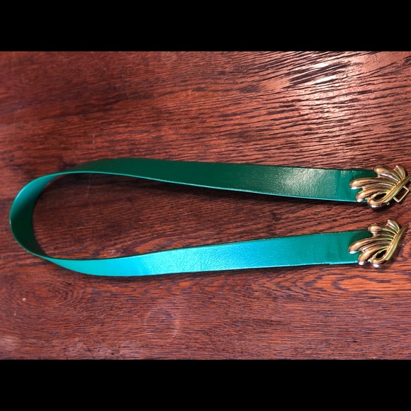 Vintage Green Leatherette Belt with Accent Gold Clasp Buckle Waist Cinching - Picture 7 of 9